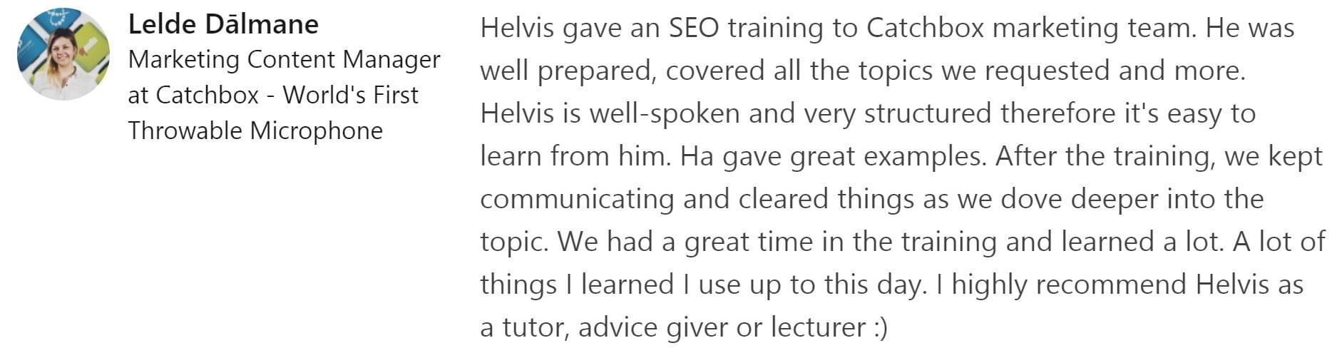 SEO kursa atsauksmes